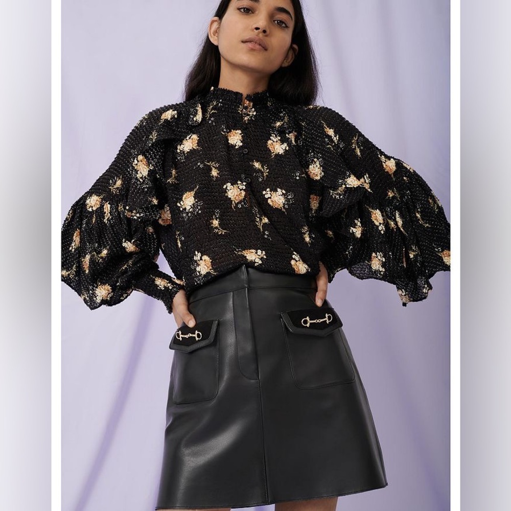 Maje Jelfie Leather Horsebit mini skirt